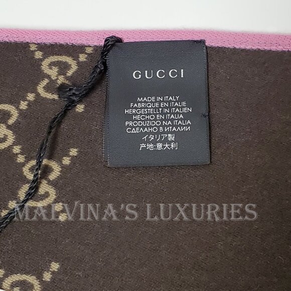 GUCCI SCARF REVERSIBLE PINK GG MONOGRAM LOGO WOOL SILK 71" - Picture 13 of 16